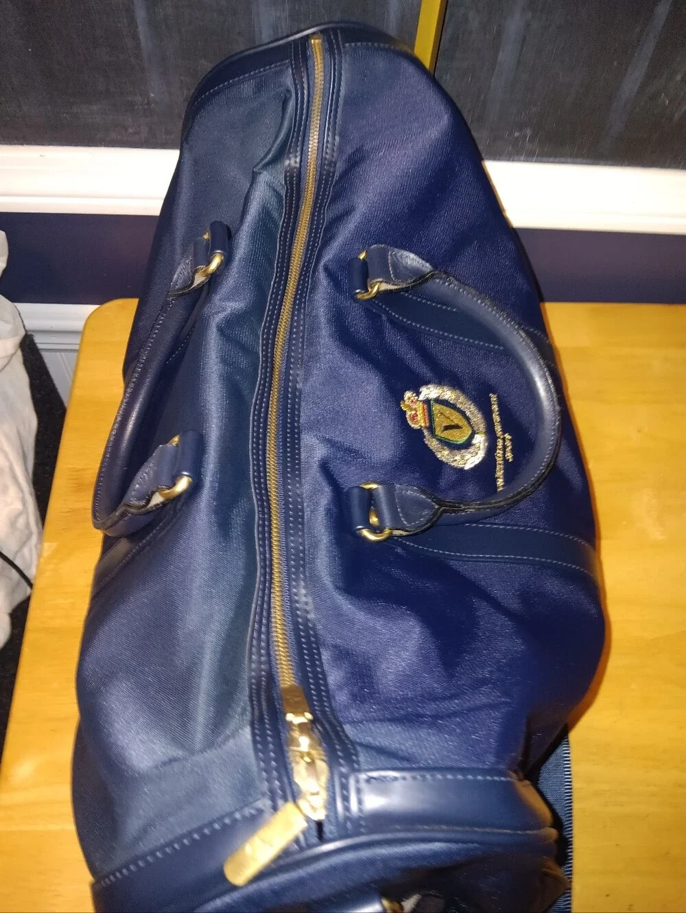 Valentino Garavani Sport Navy and Gold Weekender Bag With Long Strap
